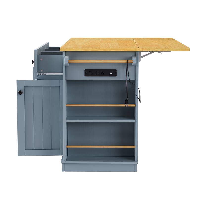 Kitchen Island with Drop Leaf,Power Outlet,Rolling Kitchen Cart on 5 Wheels for Kitchen,Dining Room(Not include bar stools)