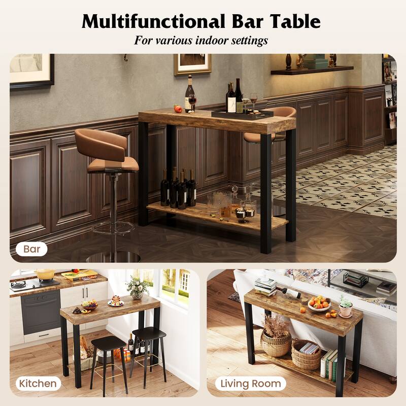 Gymax 2-Tier Home Bar Table w/ Open Shelves Sofa Side Table w/ Storage