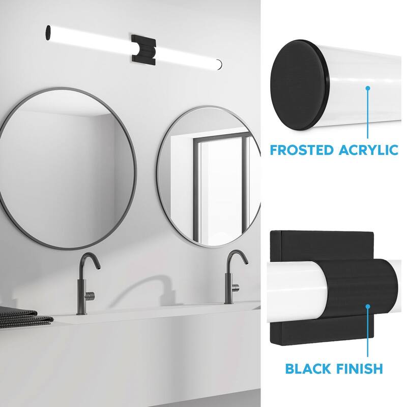 Luxrite LED Black Bathroom Vanity Light Fixtures 36 Inch 5CCT 30W 2200 Lumens CRI 90 Dimmable Damp Rated ETL Listed