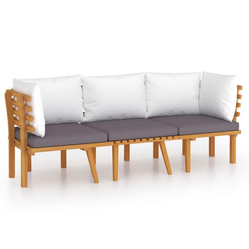 Roma 3pc Modular Outdoor Sofa Set, Solid Acacia Wood, Gray and White