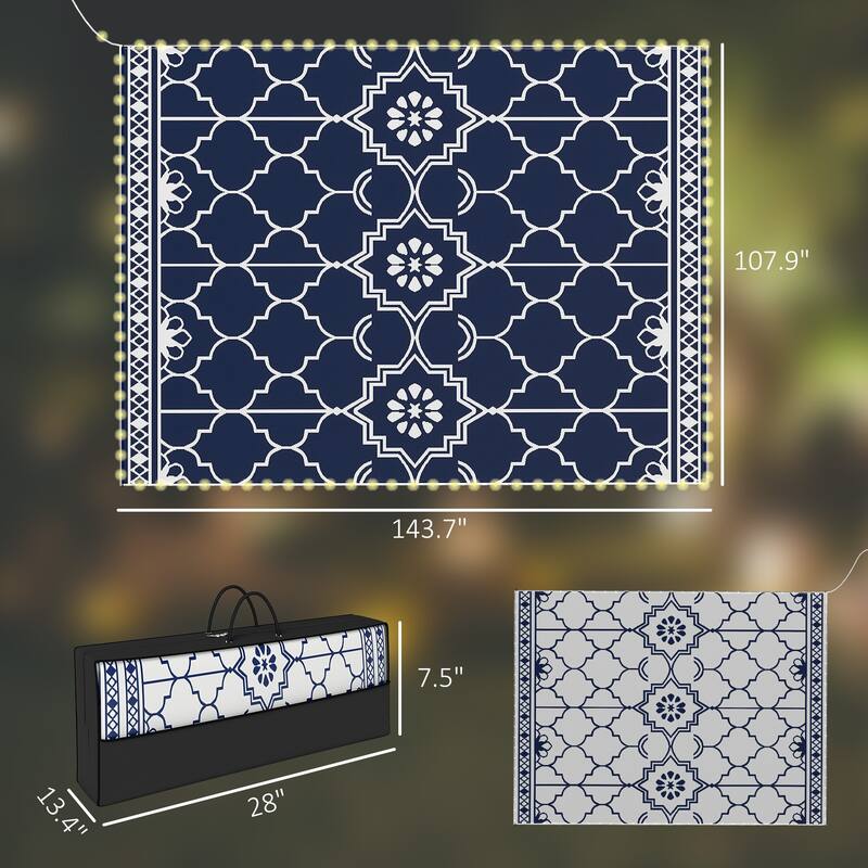 Outsunny Reversible Outdoor Rug Carpet with LED Lights, 12' x 9' PP Straw Rug, Portable RV Camping Mat - 9' x 12'