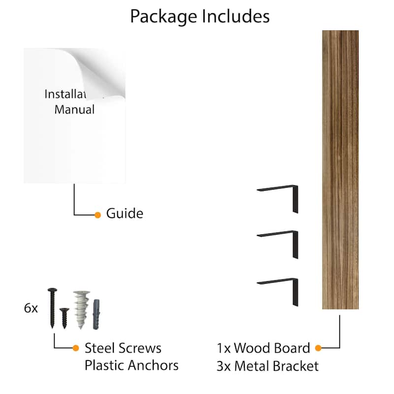 Wallniture Cervo 60-72-84 inch Long, Floating Wood Wall Shelf with Heavy Duty Brackets for Home Decor, Storage and Organization