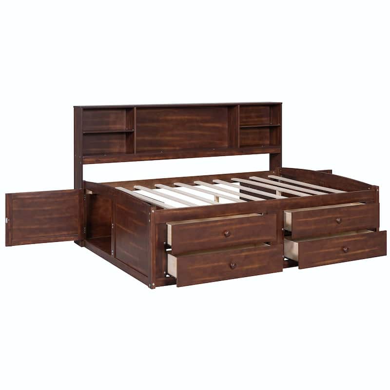 Wooden Captain Bed with Built-in Storage Shelves