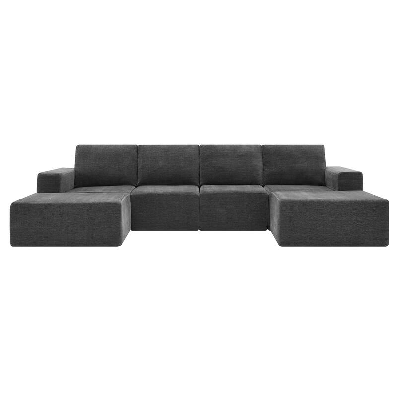 110*72" Modular U Shaped Sofa with Ottomans, Dark Gray Chenille, No Assembly