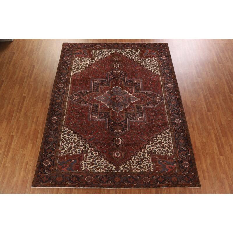 Hand Knotted Oriental 100% Wool Carpet Traditional Medallion Red Heriz Area Rug - 12' 8'' X 9' 10''