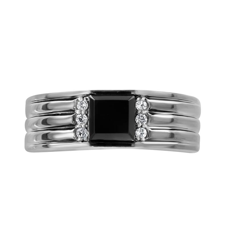 EFFY Men's 925 Sterling Silver White Topaz and Black Spinel Ring