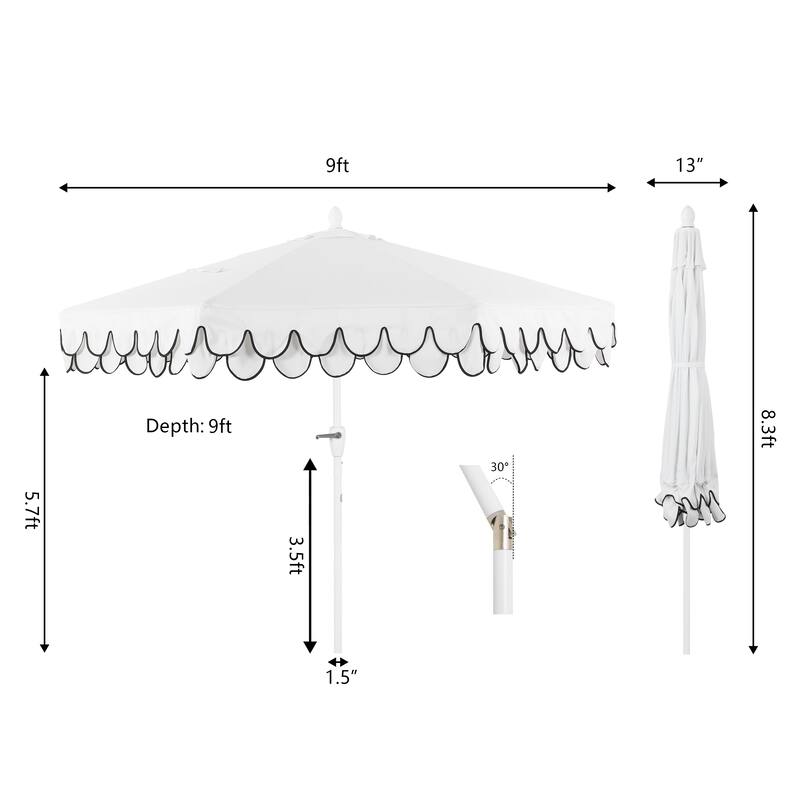 9ft Fringe Patio Umbrella Auto-Tilt, Crank, by JONATHAN Y