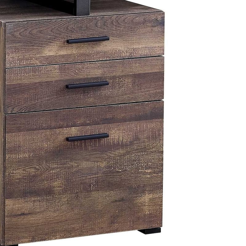 Wood Computer Desk with Drawers and Metal Pedestal Base