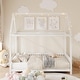 preview thumbnail 2 of 14, Wood Full Size House Bed with Guardrail and LED Light, White