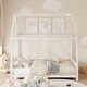 preview thumbnail 2 of 13, Wood Full Size House Shape Platform Bed with Guardrail and LED Lights, Sturdy Pine Kids Bed Frame with Roof and Safety, White