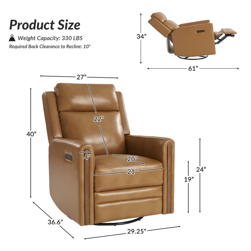 Jaime Modern Genuine Leather Power Rocking Swivel Recliner with Adjustable Headrest and Footrest Set of 2 by HULALA HOME