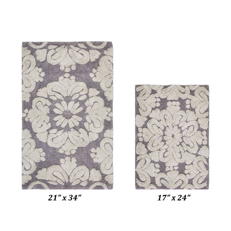Better Trends Medallion Collection 100% Cotton 2-Pc Set Bathroom Rugs-Soft & Super Absorbent, Non-Skid Latex, Machine Washable