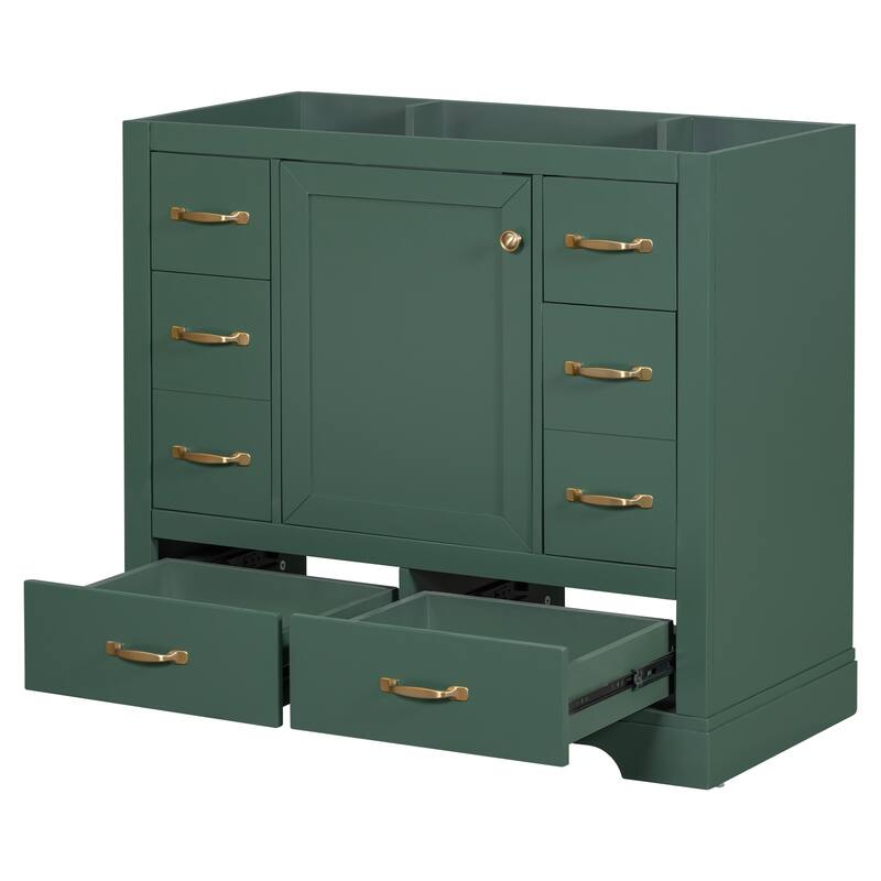 Freestanding Green Bathroom Cabinet Base - Ample Storage, Multi-Functional Drawers, Sink Not Included - 35.5in L