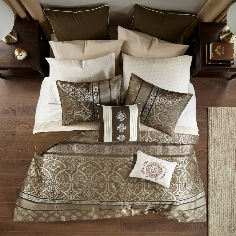 Madison Park Essentials Alexine Brown 16 Piece Jacquard Comforter Set with 2 Bed Sheet Sets