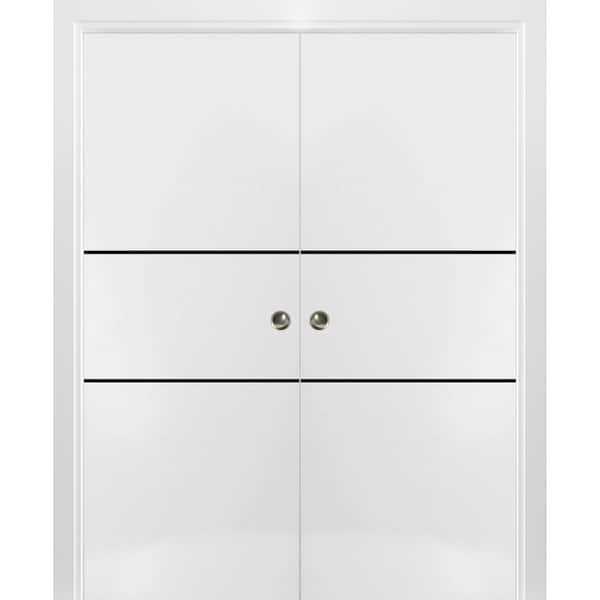 French Double Pocket Doors 36x80 Planum 0014 White Silk Kit Trims Rail ...