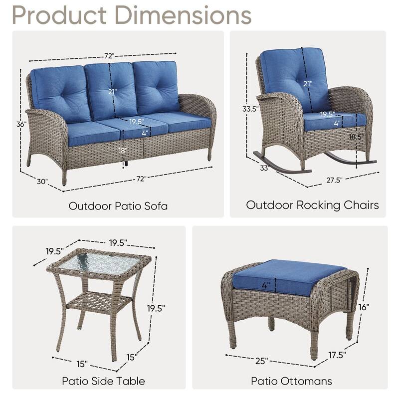 7 Pieces Rocker Chairs Sofa Coffee Table and Ottomans