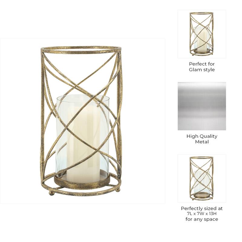 Metal Hurricane Candle Holder - Contemporary Rustic Pillar Candle Holder - Decorative Home Decor
