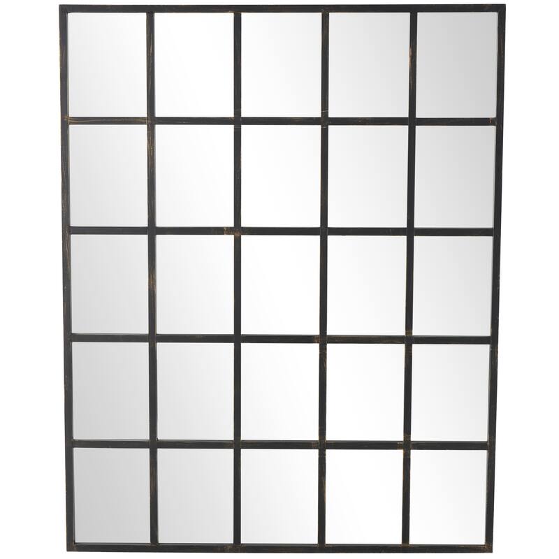 Metal Window Pane Inspired Grid Room Wall Mirror - Copper, Brown, Black - Roche River Decor - Black - 56"W, 44"H