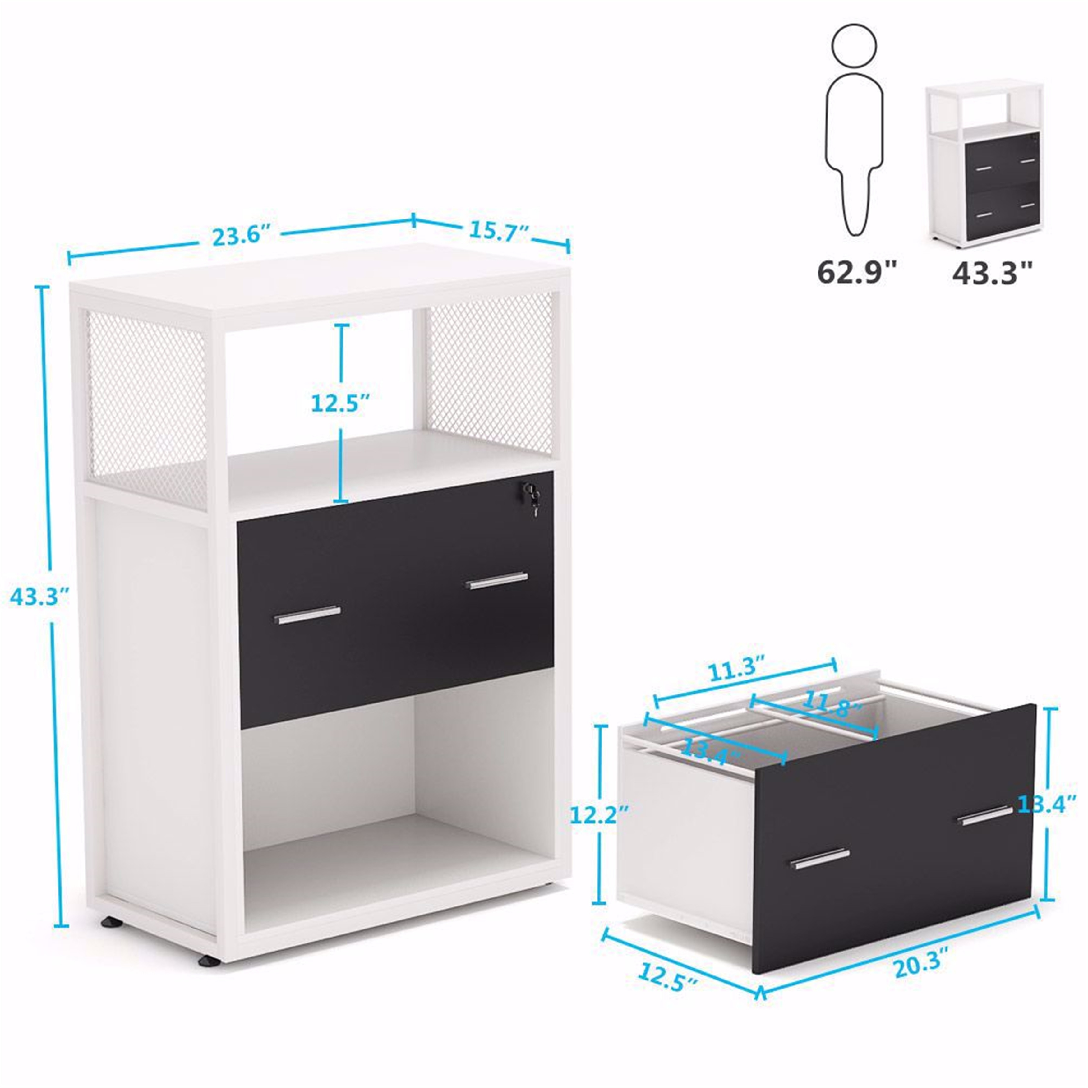 Shop Large Modern Filing Cabinet 2 Drawers Lateral File Cabinet With Lock Overstock 30644978