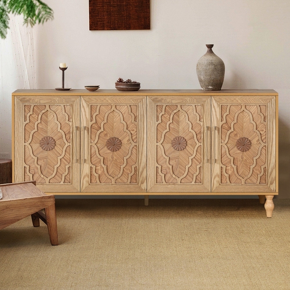 Buffet Cabinet with Solid Wood Legs and Adjustable Shelves