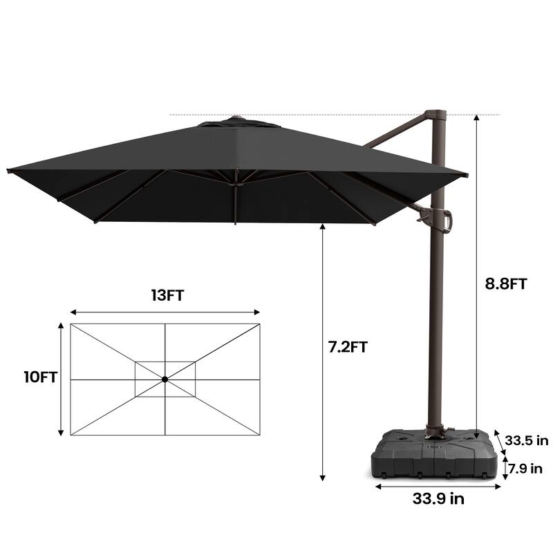 Pellebant Patio 10 x 13 FT Cantilever- Offset Umbrella Outdoor Umbrella with Base Stand