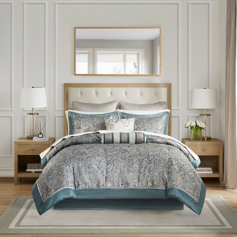 Madison Park Whitman 12 Piece Comforter Set with Cotton Bed Sheets - Teal - King