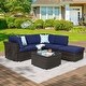 preview thumbnail 1 of 45, Bonosuki 4-piece Outdoor Rattan Sectional Conversation Sofa Set Navy Blue