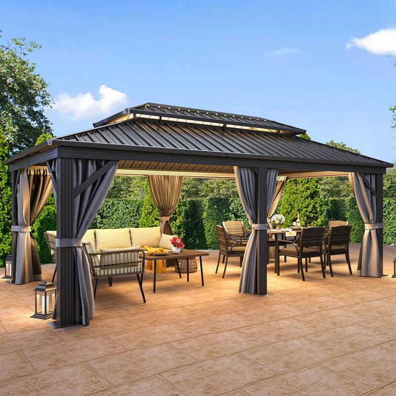 Outdoor Hardtop Canopy Gazebo - Grey - 20*12 Ft