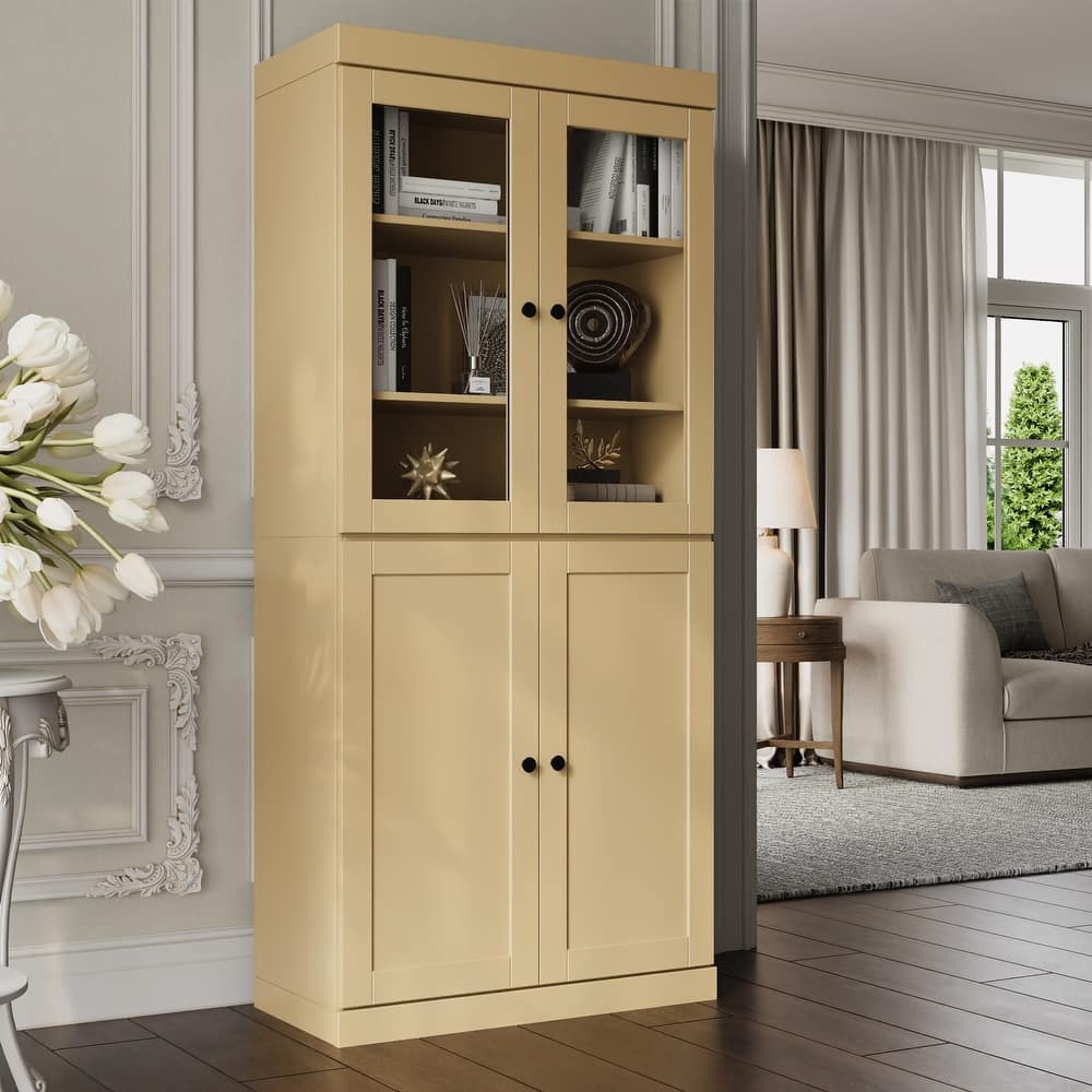 Palace Imports 100% Solid Wood 6-Shelf Bookcase, Shaker & Clear Glass Doors, Adjustable Shelves, 32" Wide, 71.5" Tall