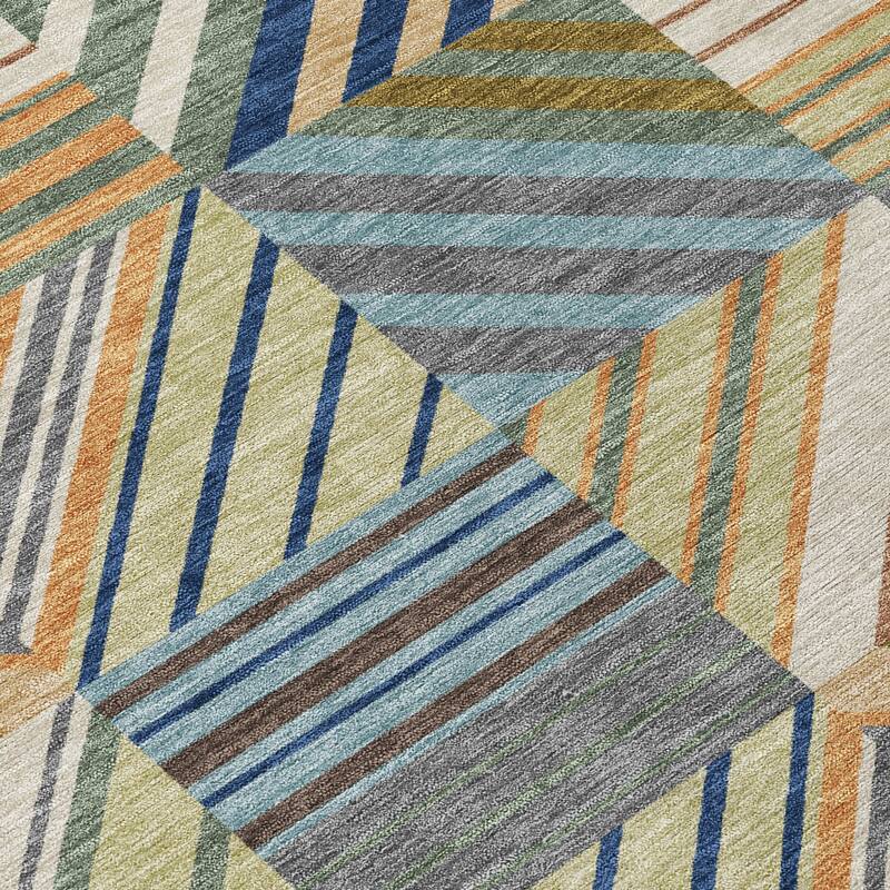 Machine Washable Indoor/ Outdoor Geo Mosaic Chantille Rug