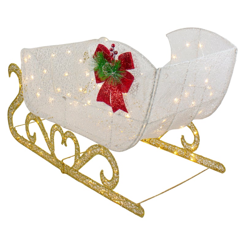 48" LED Glitter Reindeer with Sleigh Outdoor Christmas Decoration - White