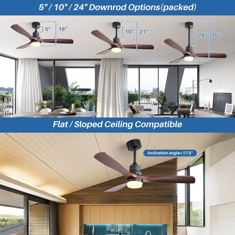 Sofucor 52" Indoor Wood Ceiling Fan Light with Remote, Integrated Light Optional