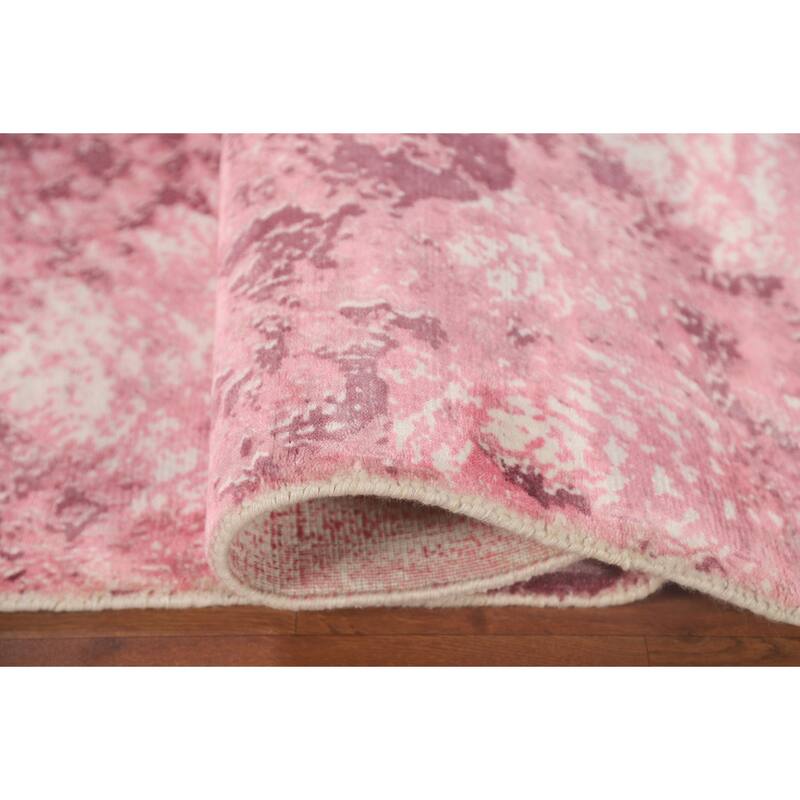 All-Over Pink Abstract Modern Area Rug Handmade Wool Carpet - 5'11" x 8'11"