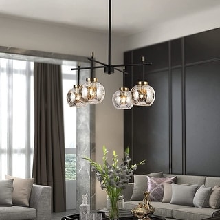 Modern Farmhouse 4-Light Black Gold Chandelier Mercury Glass Pendant Lights for Dining Room - 21" D x 10" H