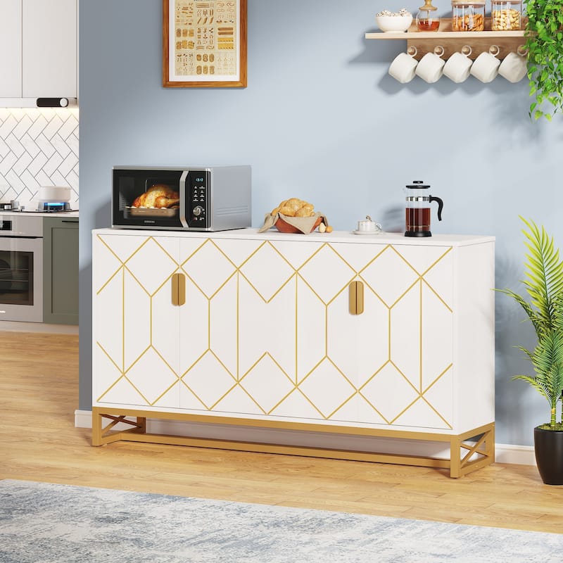 White Gold Buffet Cabinet with Storage Kitchen Sideboard Storage - On ...
