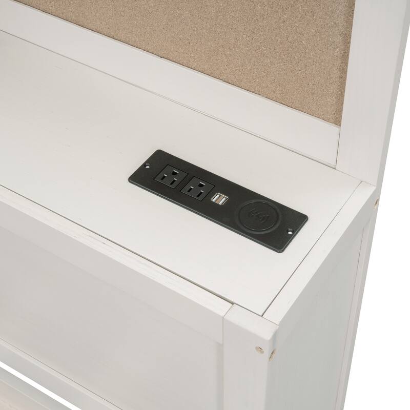 Full/Twin Size Built-in Storage Bed Versatile Wooden Daybed with 3 Drawers, Pushable Top Shelf, USB Ports and Power Outlets