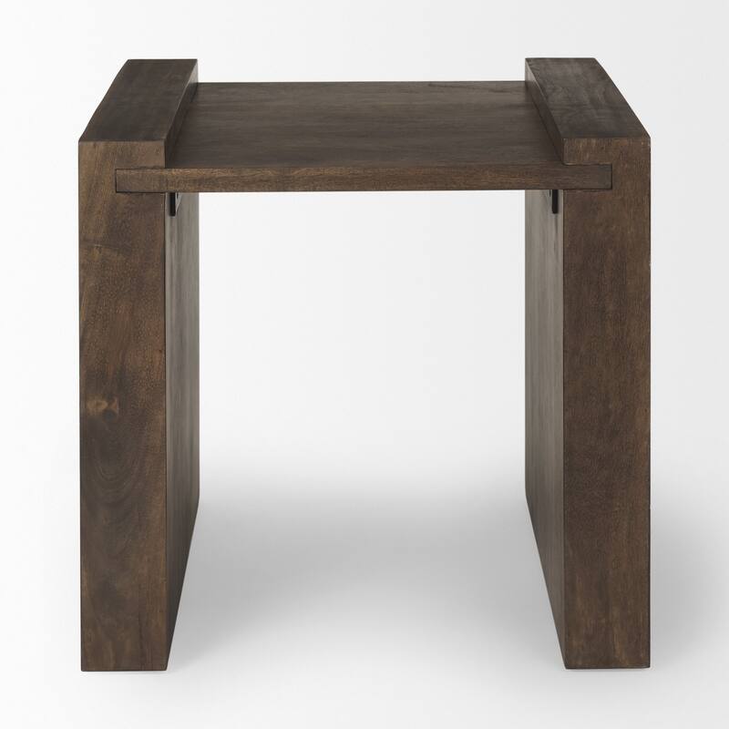 HomeRoots 22" Espresso and Brown Solid Wood and Wood Tray Table - 22.00 in. x 22.25 in. x 23.00 in.