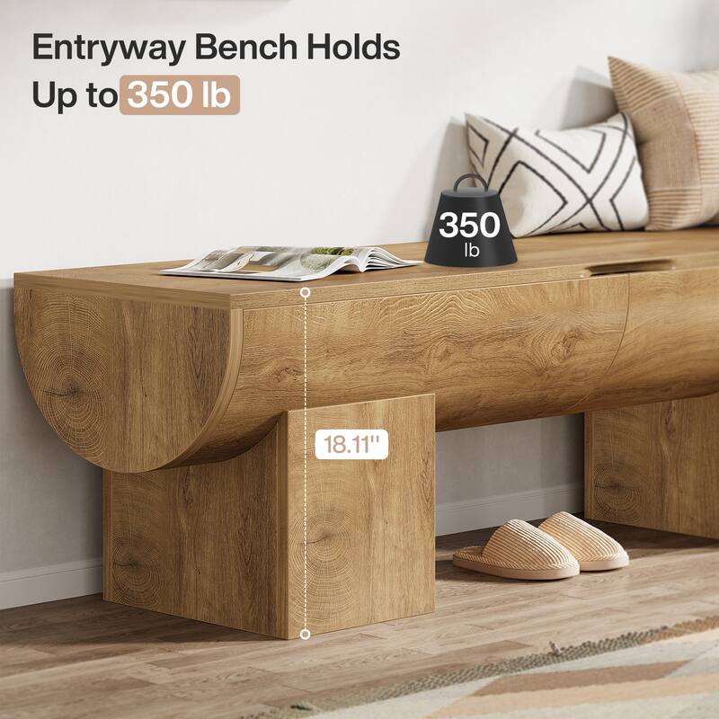 55" Entryway Bench with Flip-Top Storage and 2 Safety Hinges