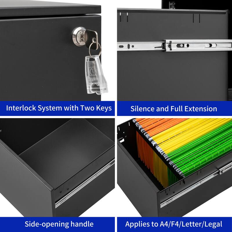 Steel Mobile File Cabinet With 2 Drawers Lock Steel File Cabinet For Home Office Legal Letter A4 F4 Size