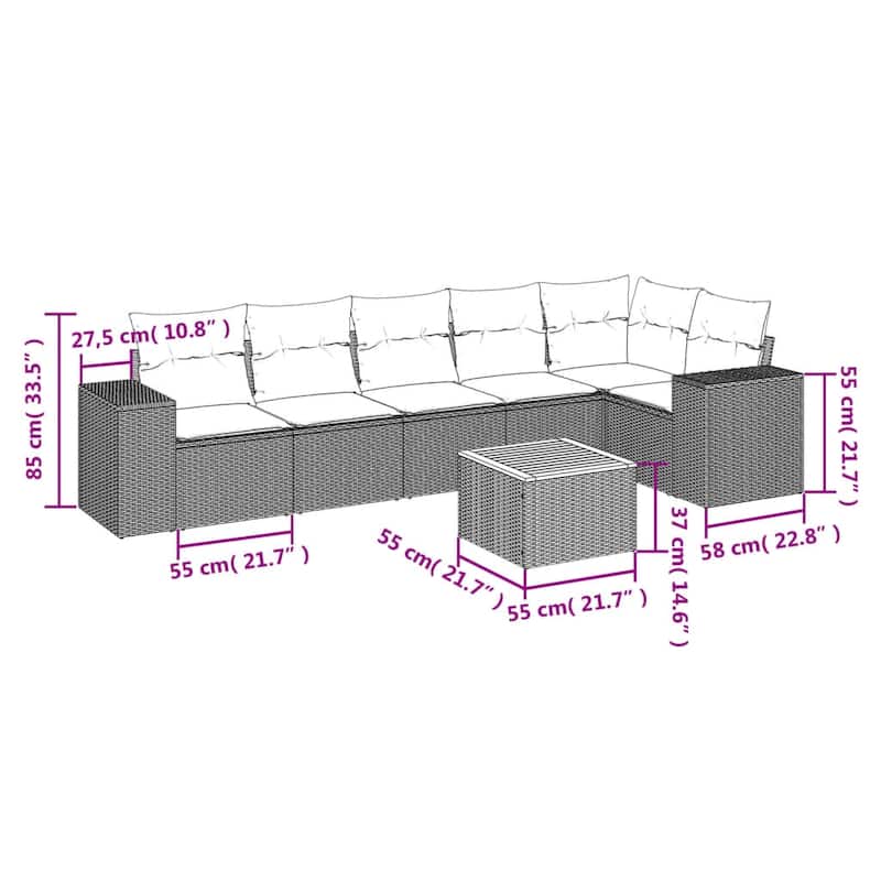 vidaXL Garden Sofa Set Black - 21.7 x 21.7 x 14.6