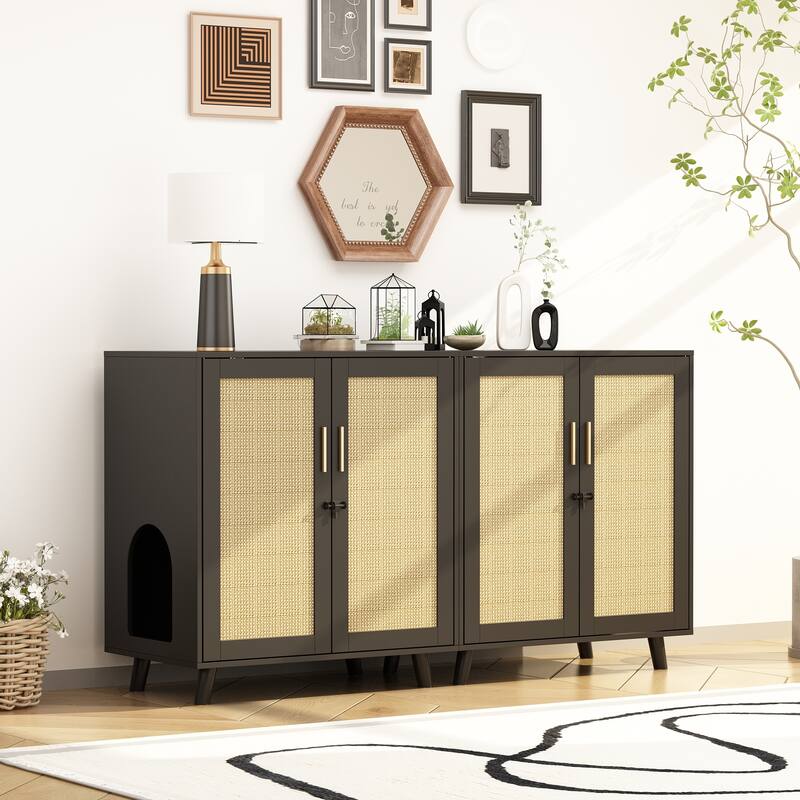 Cat Litter Box Enclosure 2-Door Storage Cabinet Bathroom Cabinet
