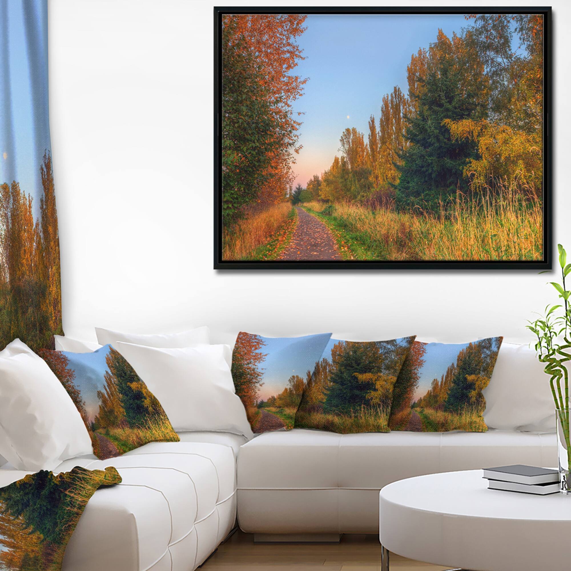 Designart "Road Through Fall Forest" Extra Large Landscape Framed