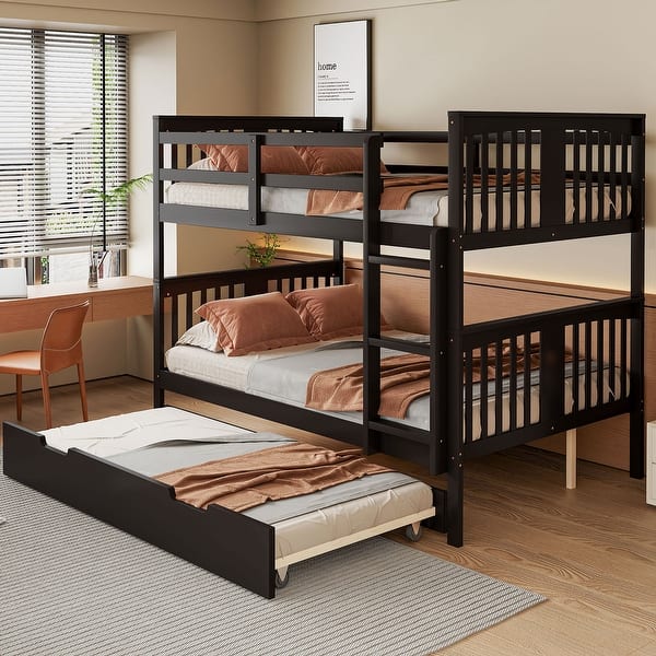 slide 2 of 13, Espresso Full Over Full Bunk Bed with Trundle and Ladder, No Box Spring Needed Espresso - Full