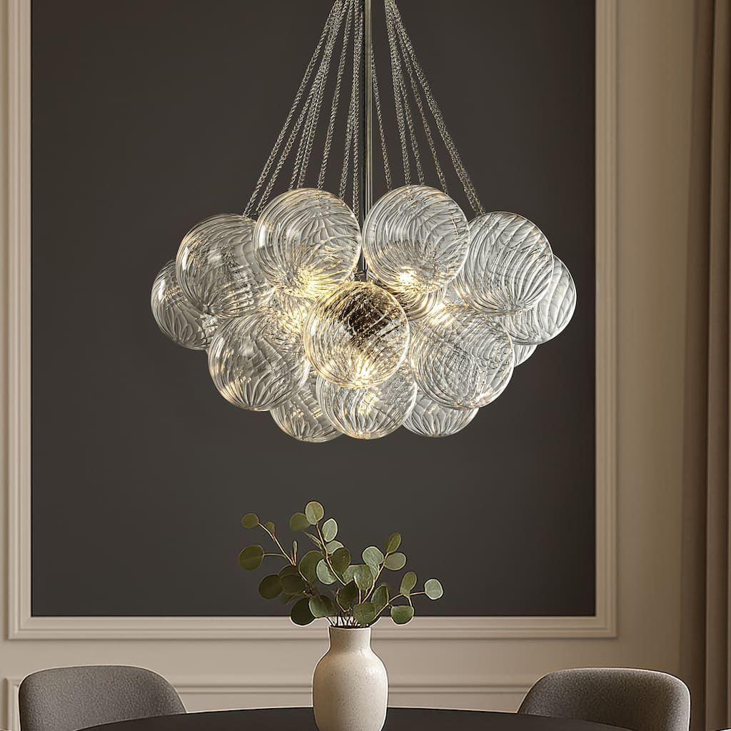 27'' Modern Glam Cluster Chandelier 6 Lights Pendant with Hand Blown Textured Glass Globes And Chrome Finish for Dining Room