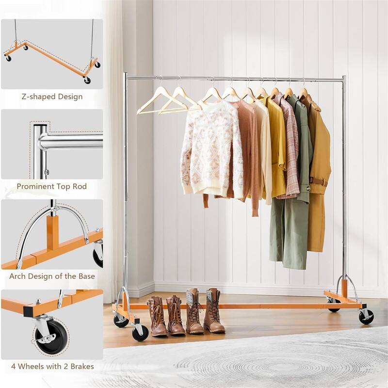 Rolling Clothes Racks with Z Base - 24"D x 57.9"W x 63.4"H