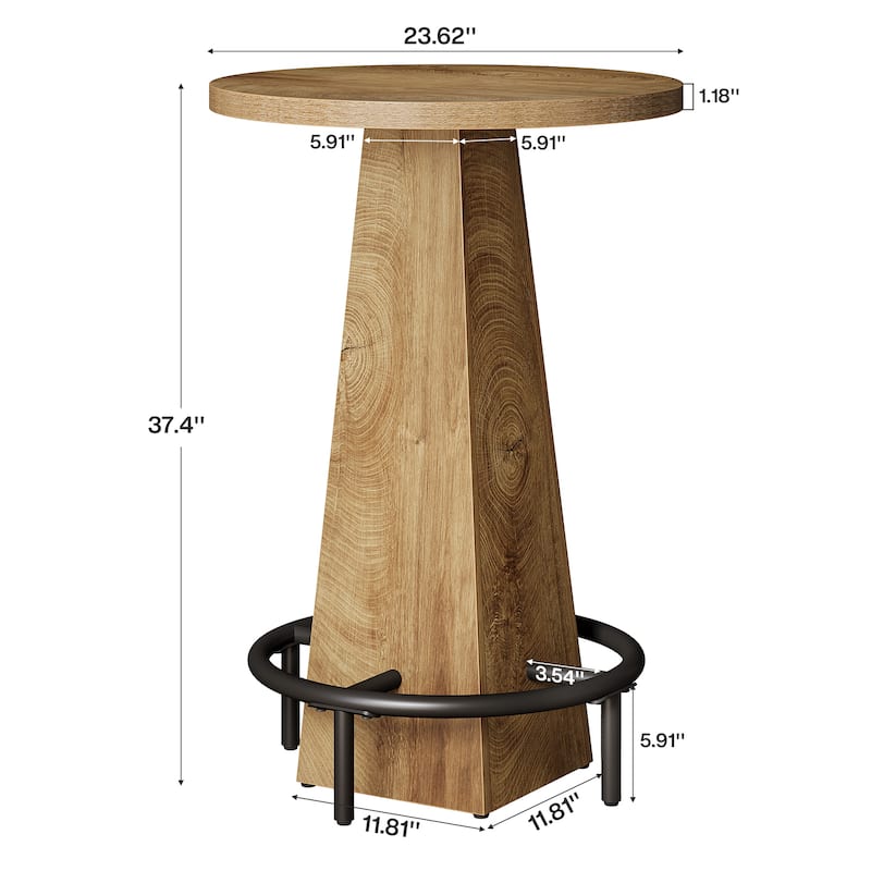 Home Bar Unit, High Round Bar Table with Footrest for Pub, Dining Room, Kitchen - 23.62" L x 23.62" W x 37.4" H