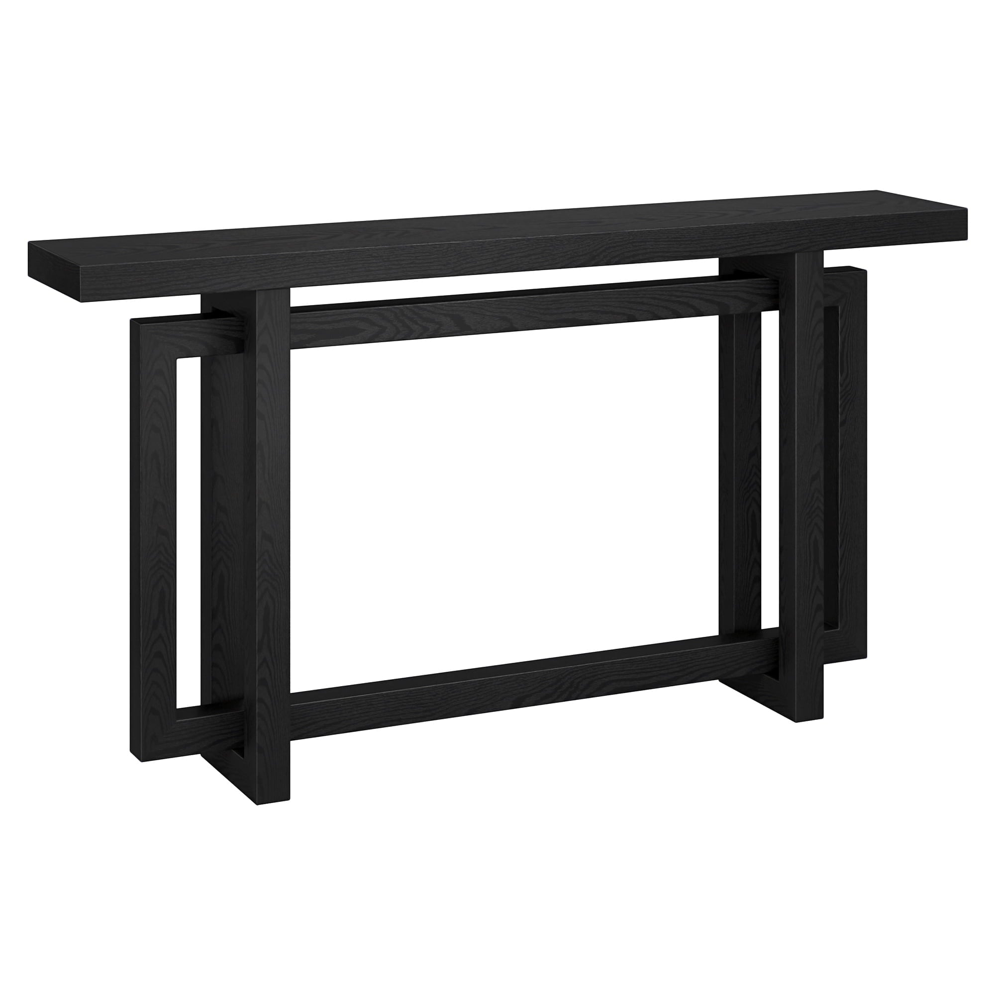 55-inch Black Grain Console Table with Geometric Base and 50 lbs Capacity