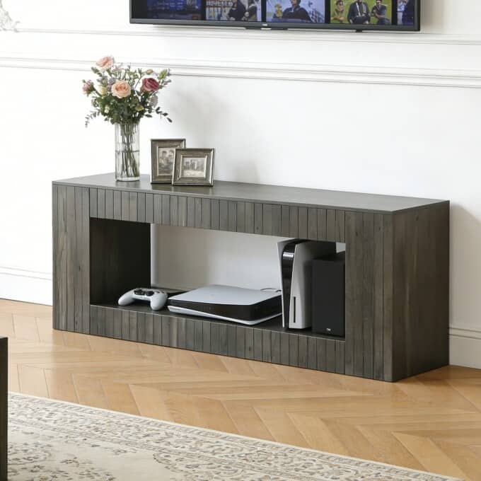 63" Industrial Entertainment Center, Wooden TV Stand for Up to 70" TVS