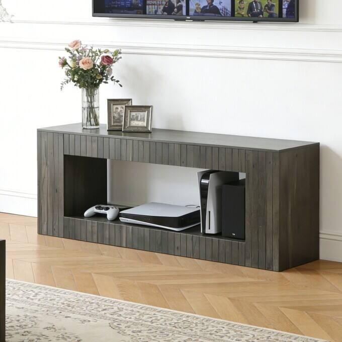 63" Low Console Table, 2-Tier Wooden Entryway Table With Shoe Storage