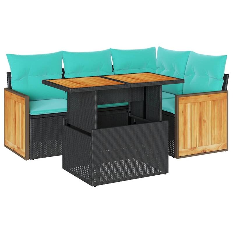 vidaXL Patio Sofa Set with Cushions Outdoor Furniture 5 Piece Poly Rattan - 21.7 x 24.4 x 27.2